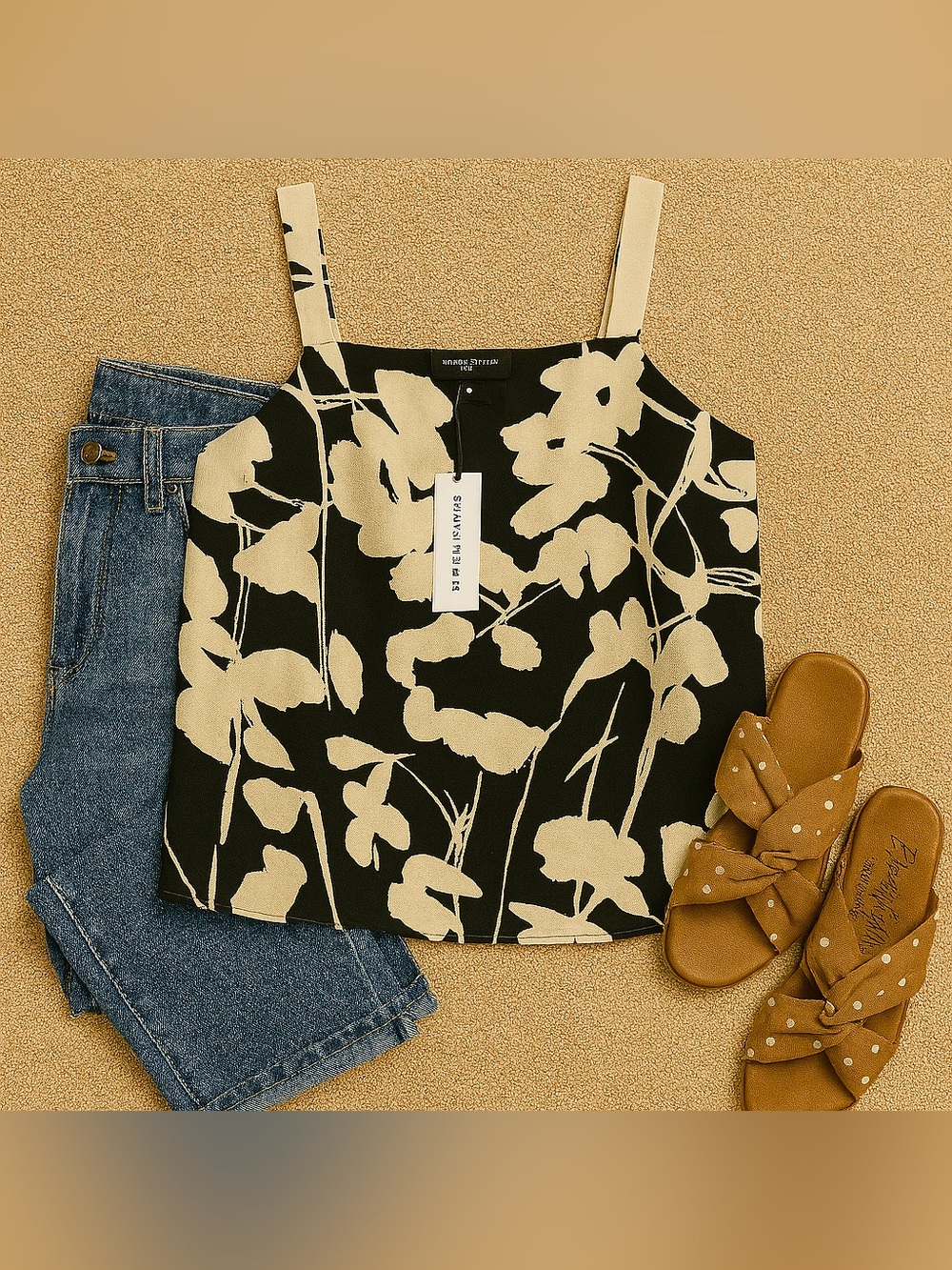 Banana Republic | NWT Floral Tank Top | Black & Ivory | Size M | Matching Set